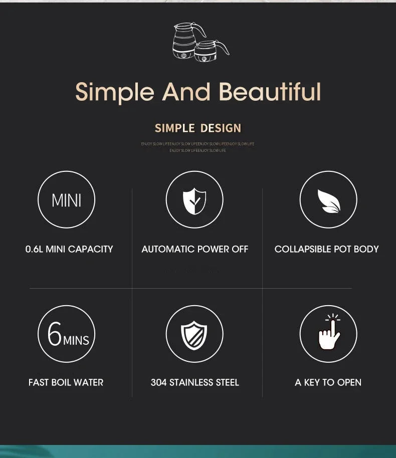600ML Foldable Portable Electric Travel Kettle 600ML Foldable Portable Electric Travel Kettle