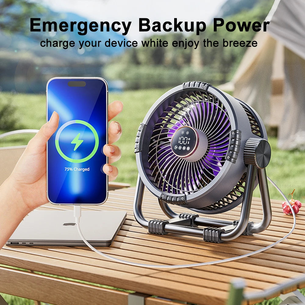 20,000mAh Rechargeable Camping Fan with Light & Hook 20,000mAh Rechargeable Camping Fan with Light & Hook