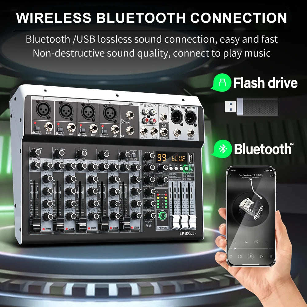 LEUS MX6 99‑Channel Bluetooth Audio Mixer LEUS MX6 99‑Channel Bluetooth Audio Mixer