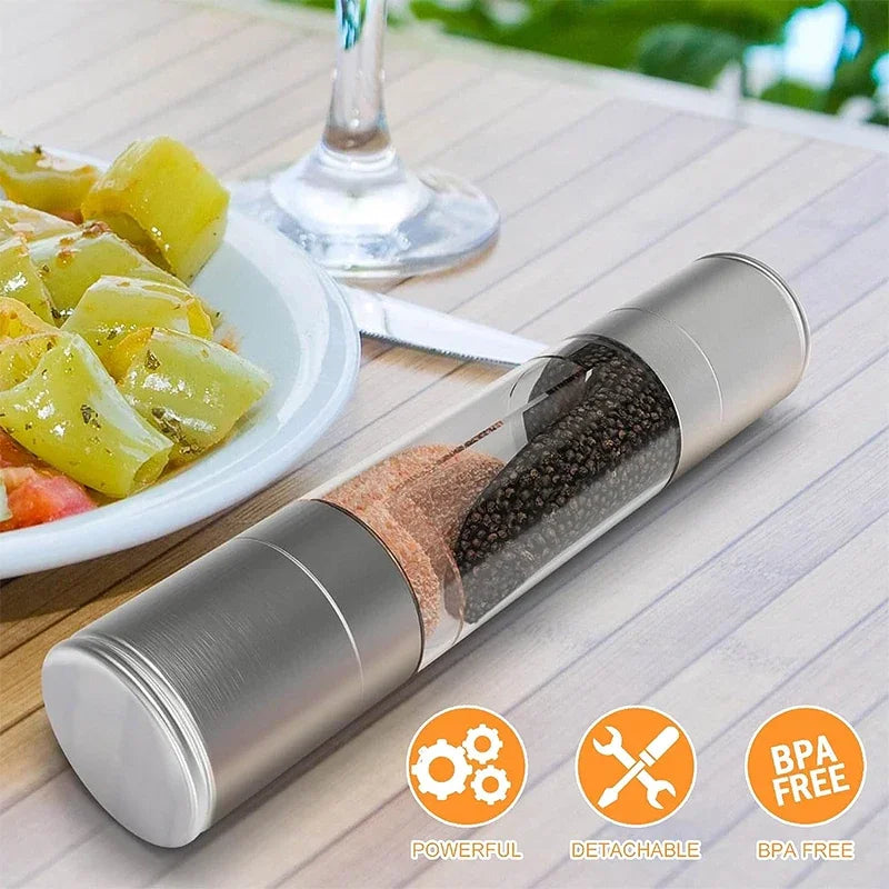 2-in-1 Manual Salt & Pepper Grinder – Stainless Steel 2-in-1 Manual Salt & Pepper Grinder – Stainless Steel