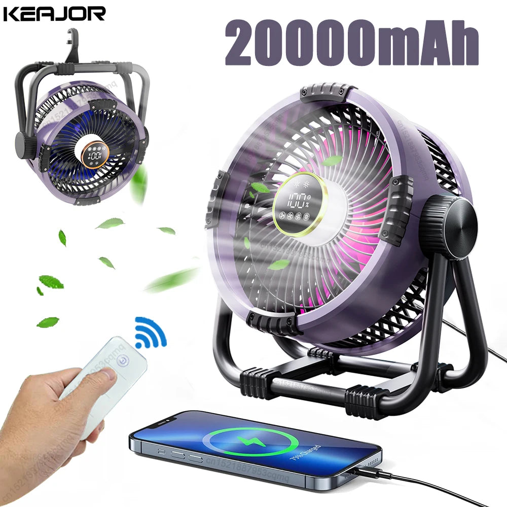 20,000mAh Rechargeable Camping Fan with Light & Hook 20,000mAh Rechargeable Camping Fan with Light & Hook