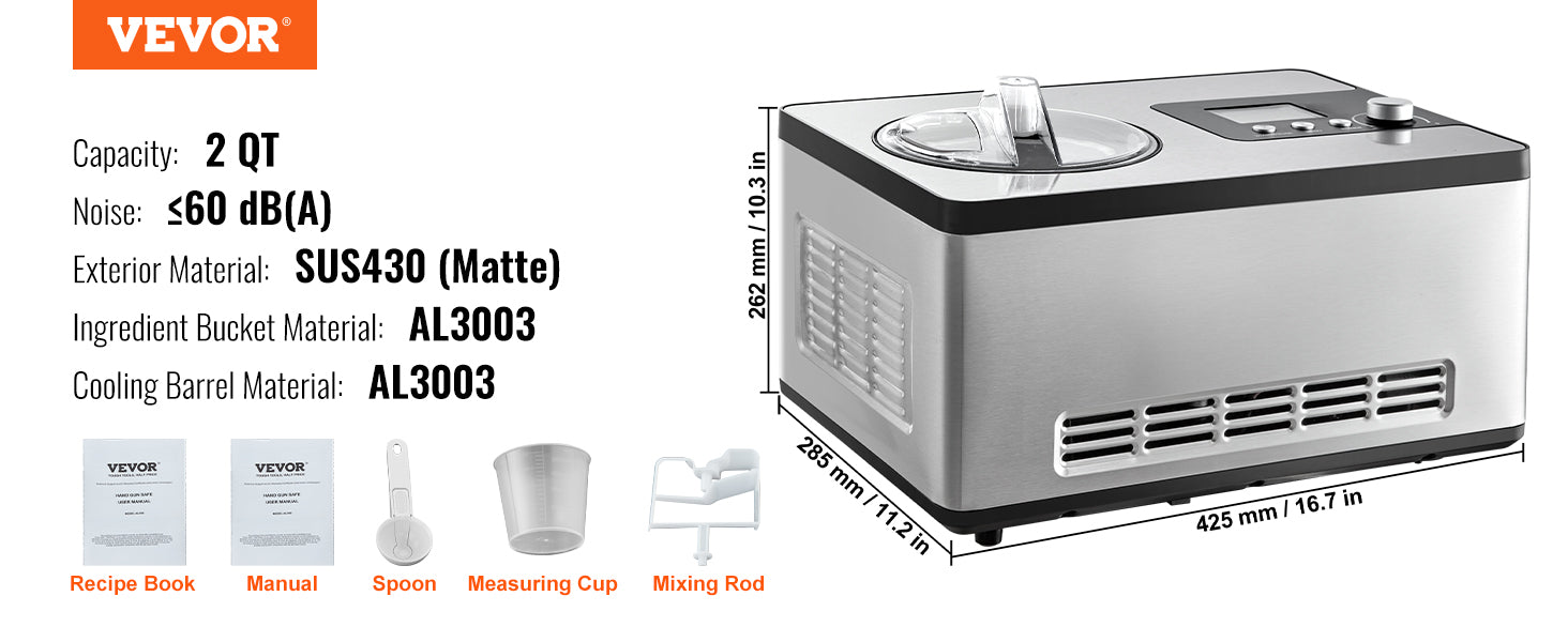 VEVOR 2QT Automatic Ice Cream Maker – Built-In Compressor VEVOR 2QT Automatic Ice Cream Maker – Built-In Compressor