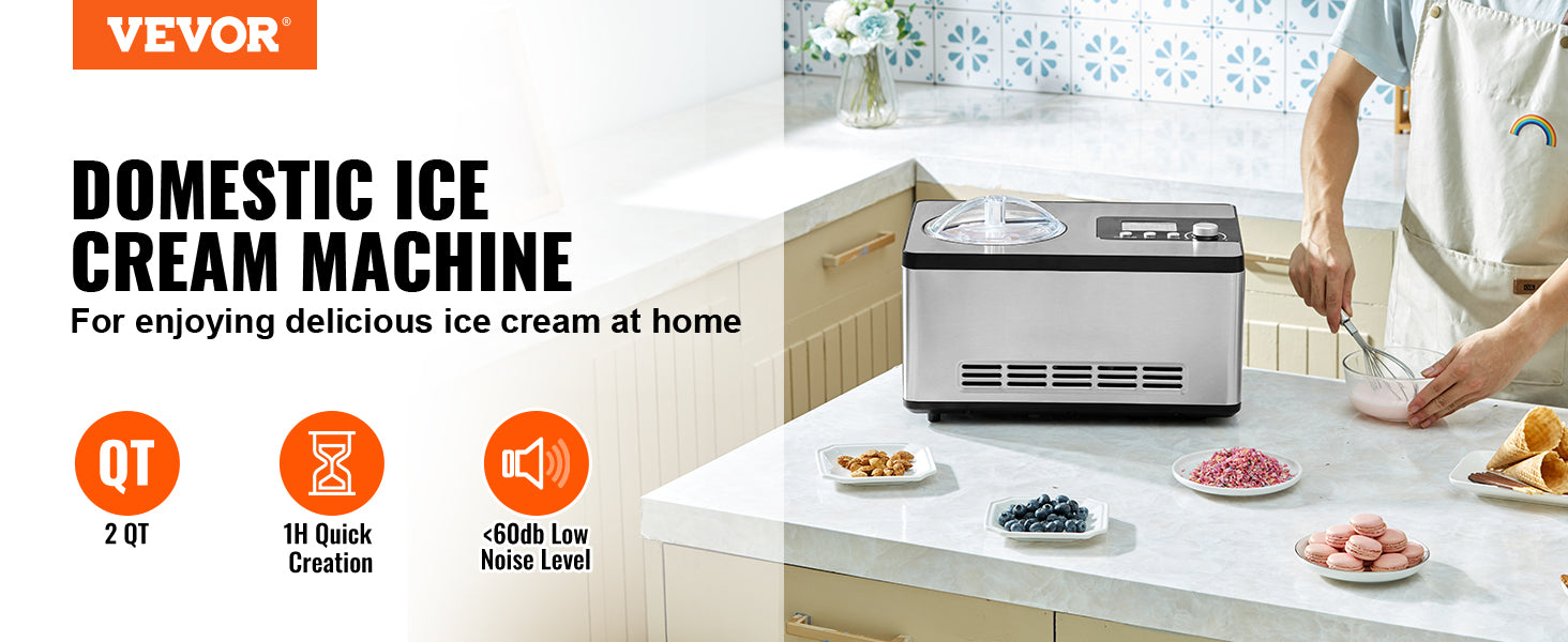 VEVOR 2QT Automatic Ice Cream Maker – Built-In Compressor VEVOR 2QT Automatic Ice Cream Maker – Built-In Compressor