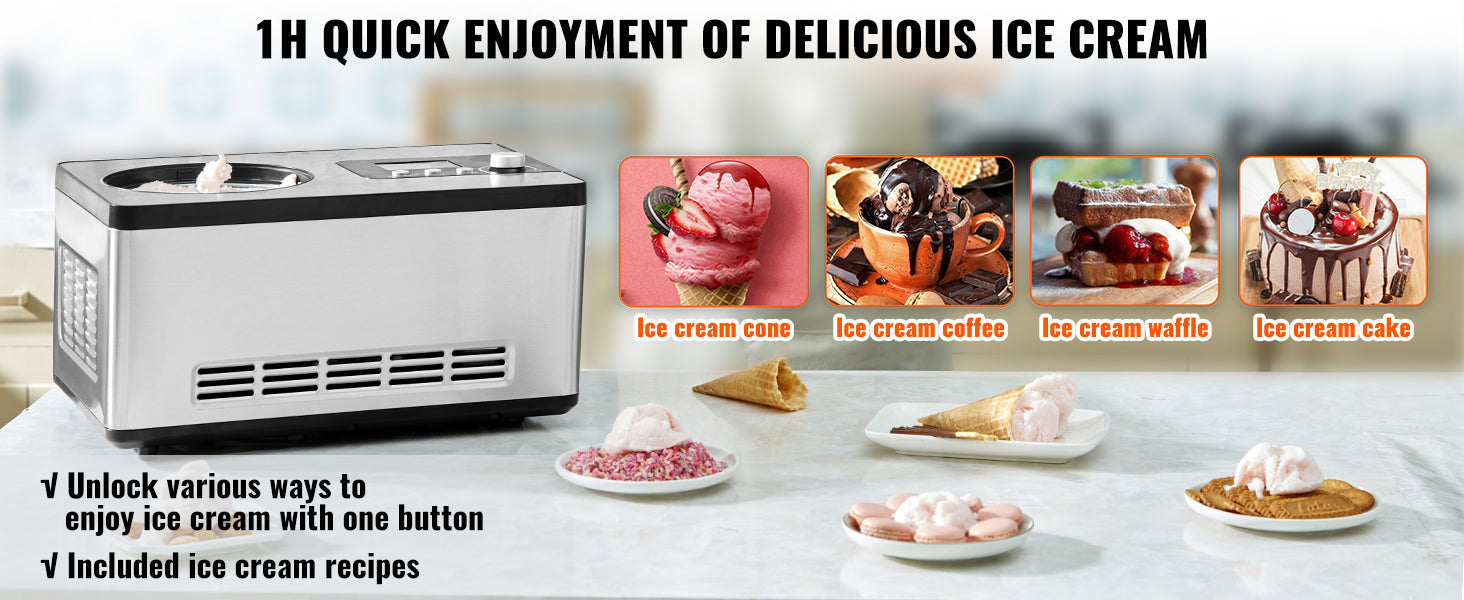 VEVOR 2QT Automatic Ice Cream Maker – Built-In Compressor VEVOR 2QT Automatic Ice Cream Maker – Built-In Compressor