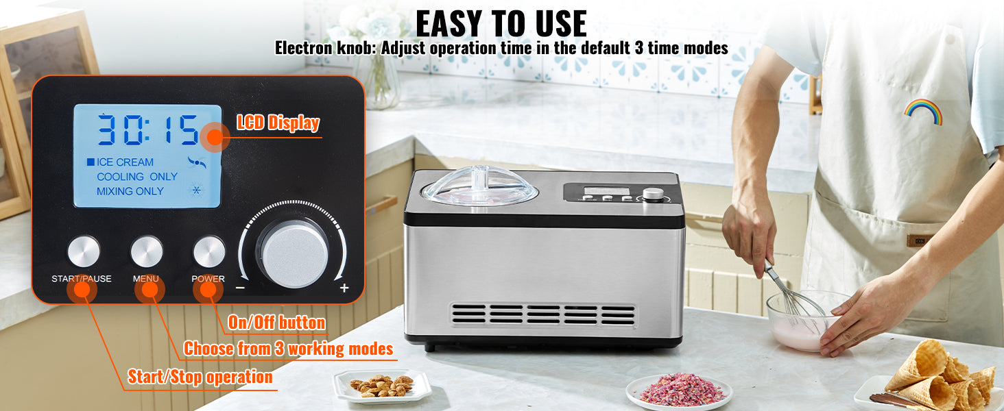 VEVOR 2QT Automatic Ice Cream Maker – Built-In Compressor VEVOR 2QT Automatic Ice Cream Maker – Built-In Compressor