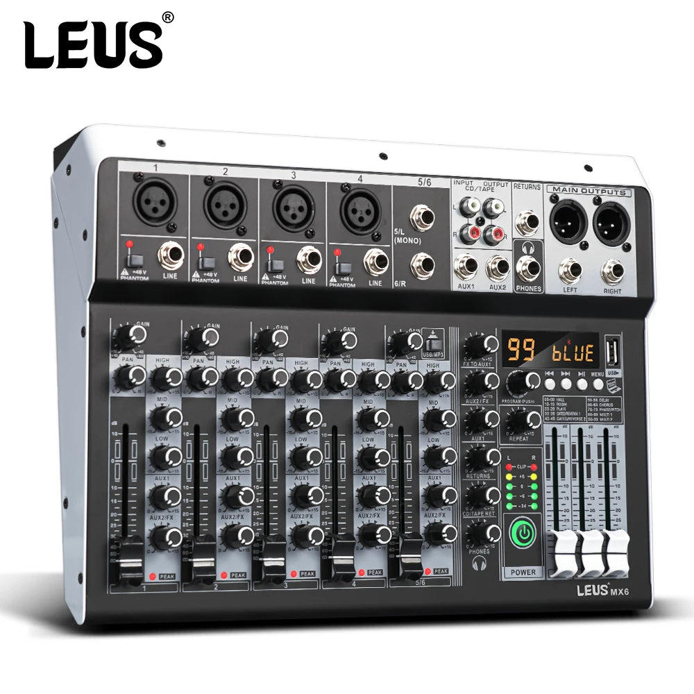 LEUS MX6 99‑Channel Bluetooth Audio Mixer