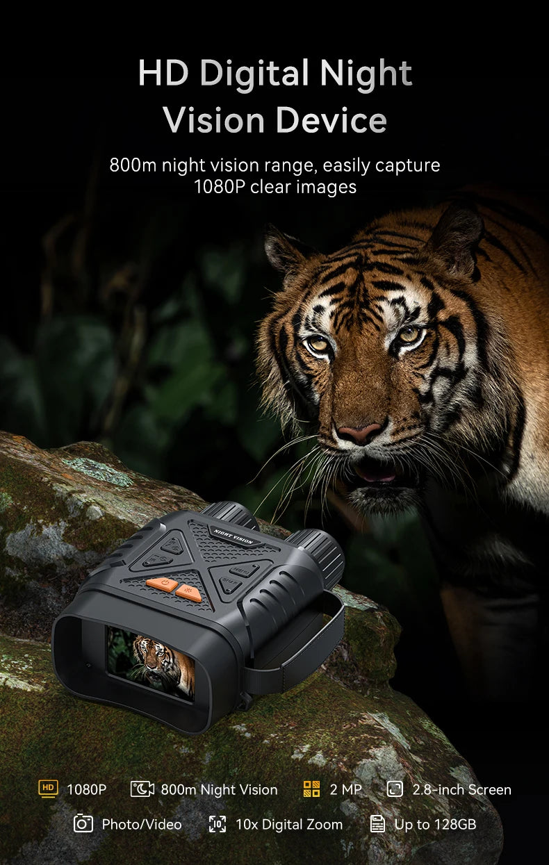 1080P Digital Night Vision Binoculars – 10x Zoom, Infrared, 800m Range