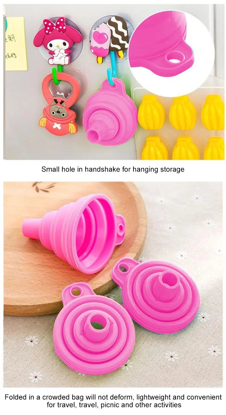 1pc Red Silicone Funnel – Mini Folding Kitchen Tool