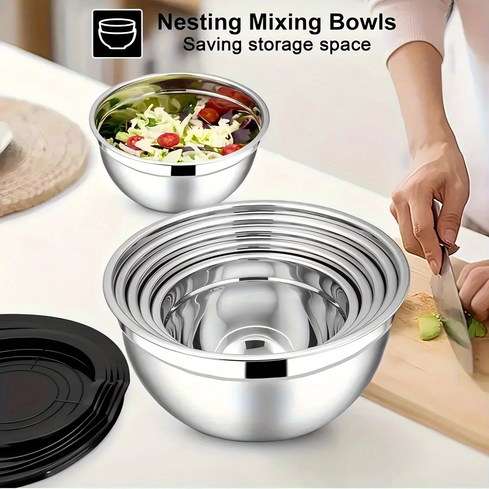17-Piece Mixing Bowl Set – Stainless Steel with Lids & Graters