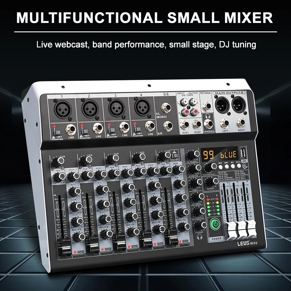 LEUS MX6 99‑Channel Bluetooth Audio Mixer