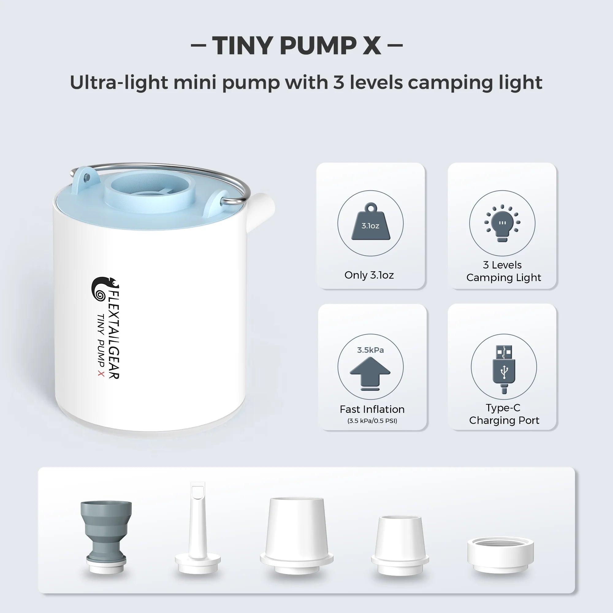 FLEXTAILGEAR Tiny Pump X – Mini Air Pump & Camping Light