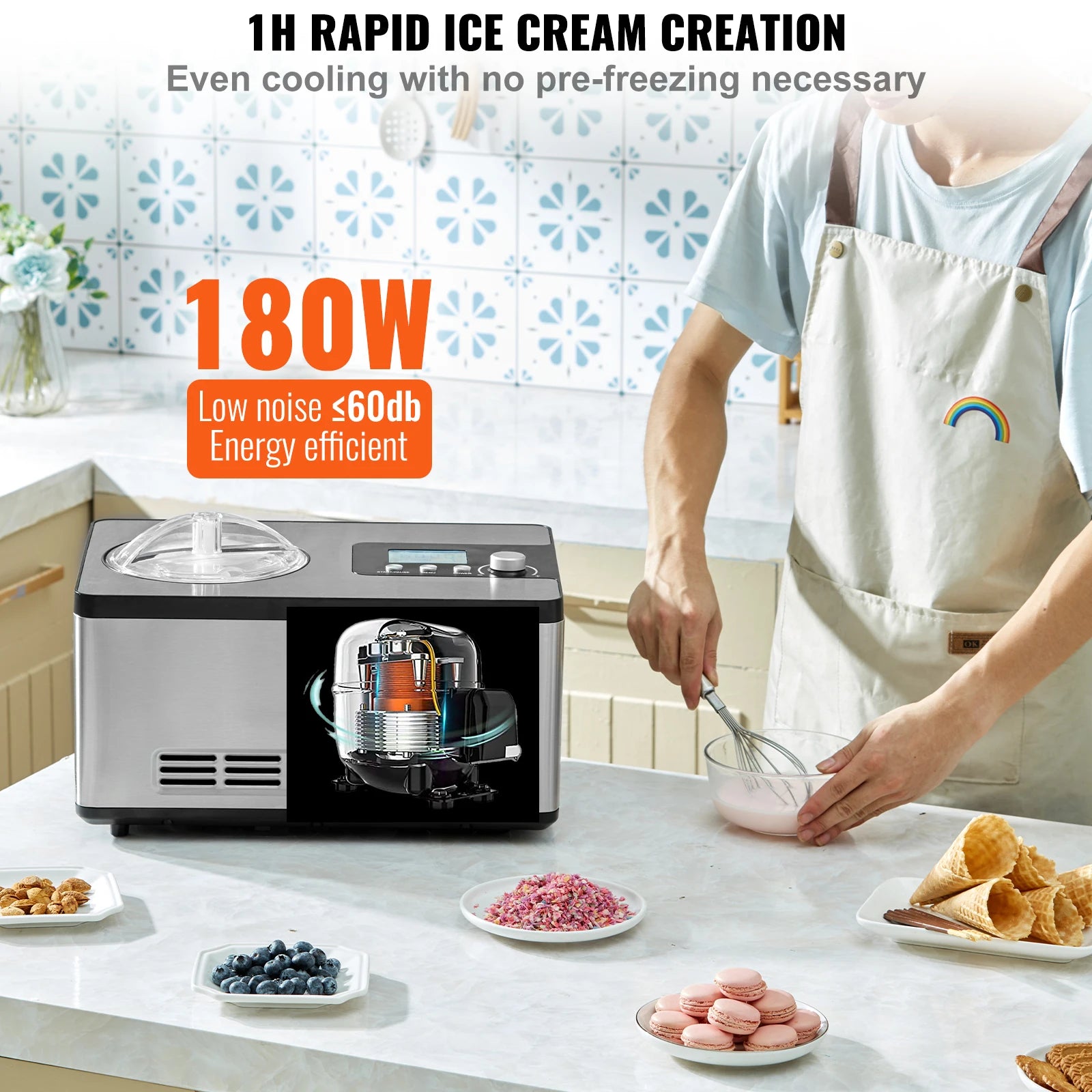 VEVOR 2QT Automatic Ice Cream Maker – Built-In Compressor