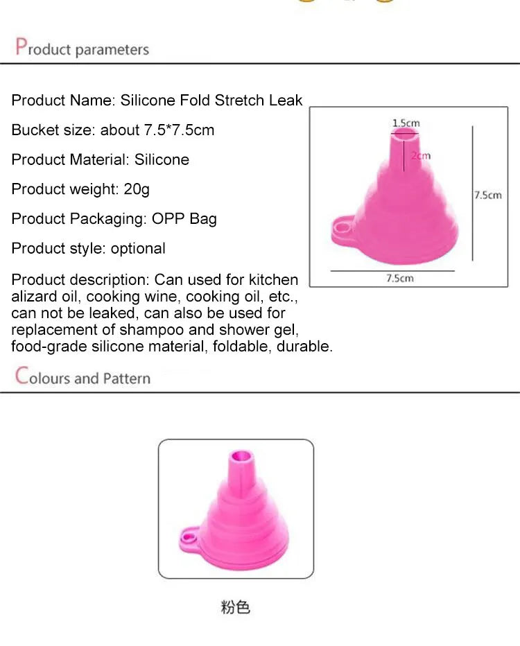 1pc Red Silicone Funnel – Mini Folding Kitchen Tool