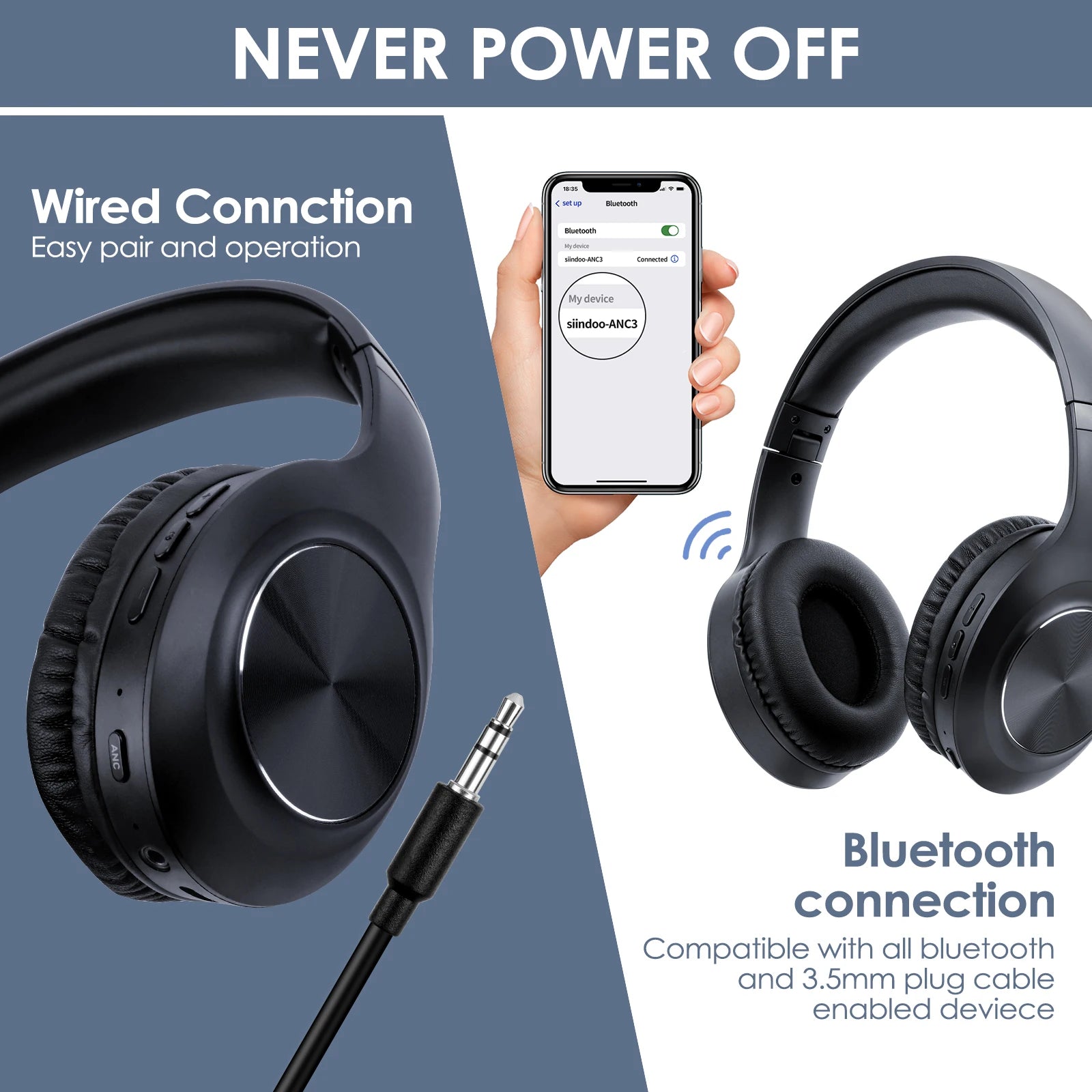 Siindoo JH-ANC923 ANC Wireless Headphones – Foldable HiFi Over-Ear