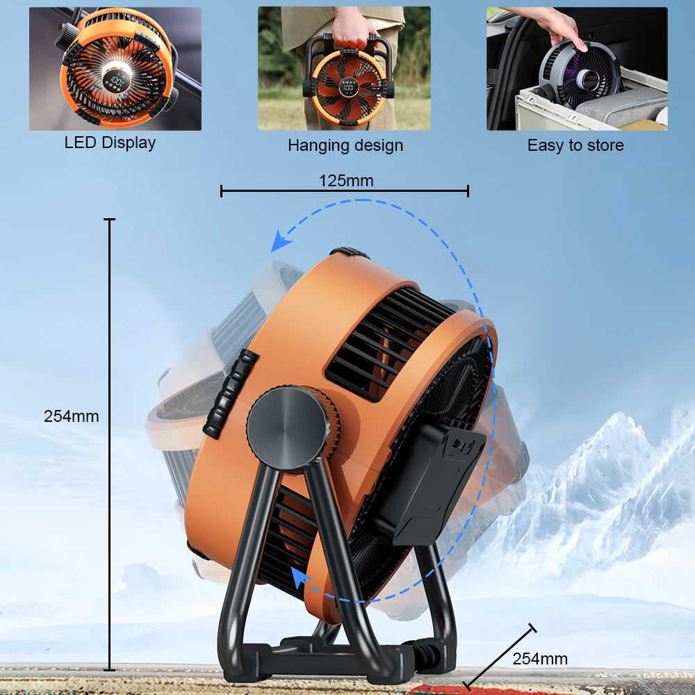 20,000mAh Rechargeable Camping Fan with Light & Hook