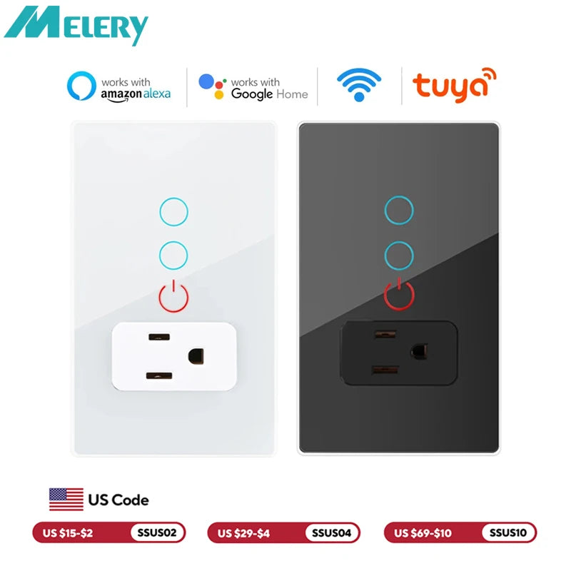 Melery Smart WiFi Wall Socket – Tuya Glass Touch Outlet