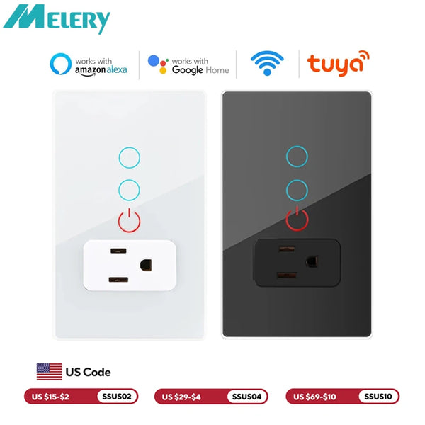 Melery Smart WiFi Wall Socket – Tuya Glass Touch Outlet