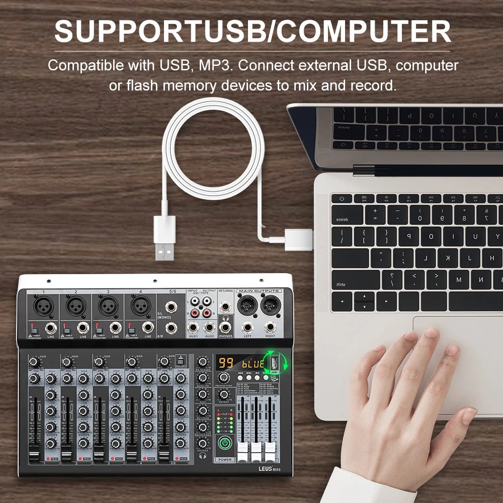 LEUS MX6 99‑Channel Bluetooth Audio Mixer