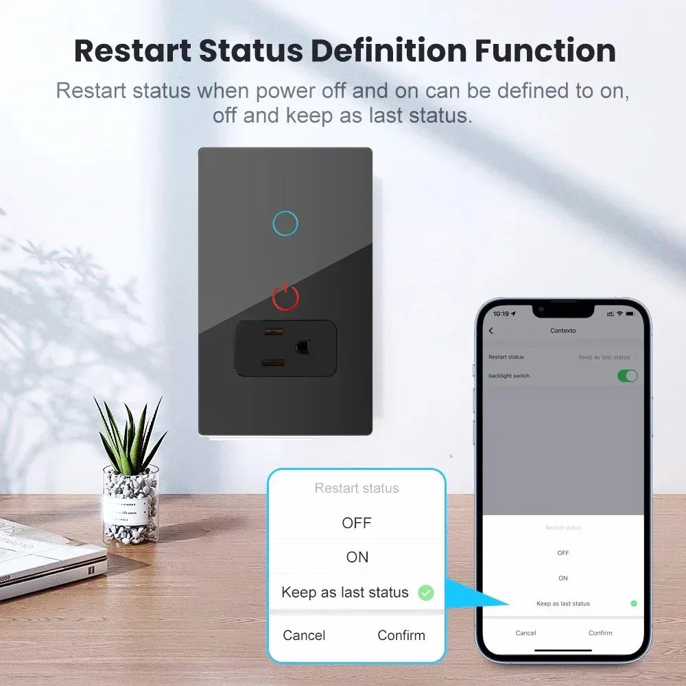 Melery Smart WiFi Wall Socket – Tuya Glass Touch Outlet