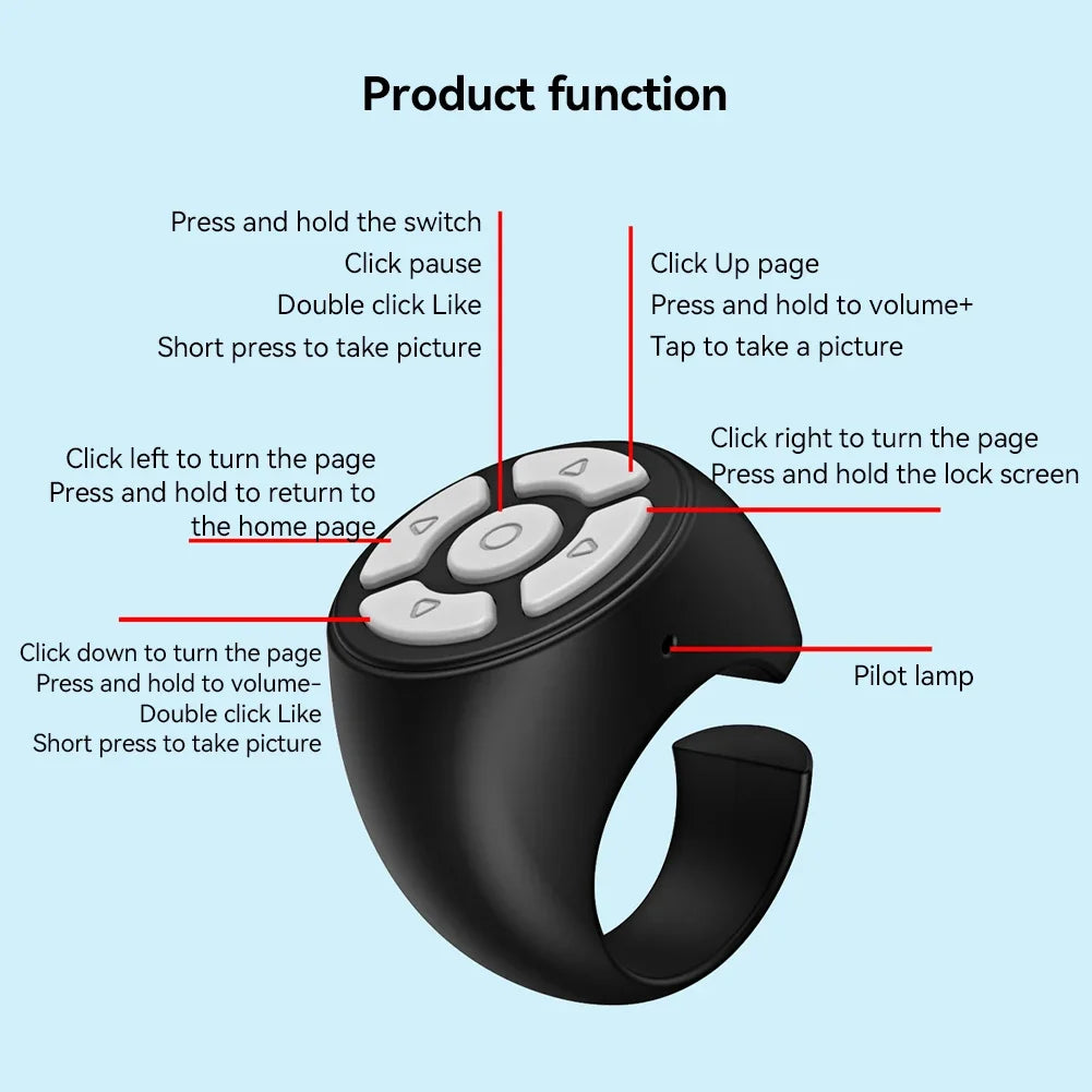 Bluetooth Scrolling Ring Remote – Wireless Page Turner & Shutter Controller