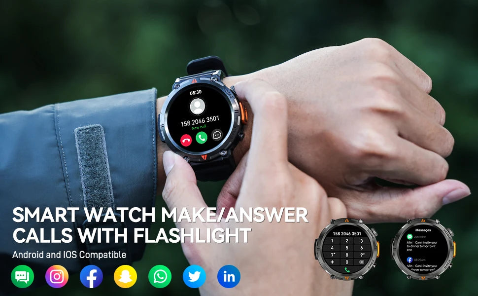 EIGIIS KE3 Bluetooth Call Smart Watch with Flashlight