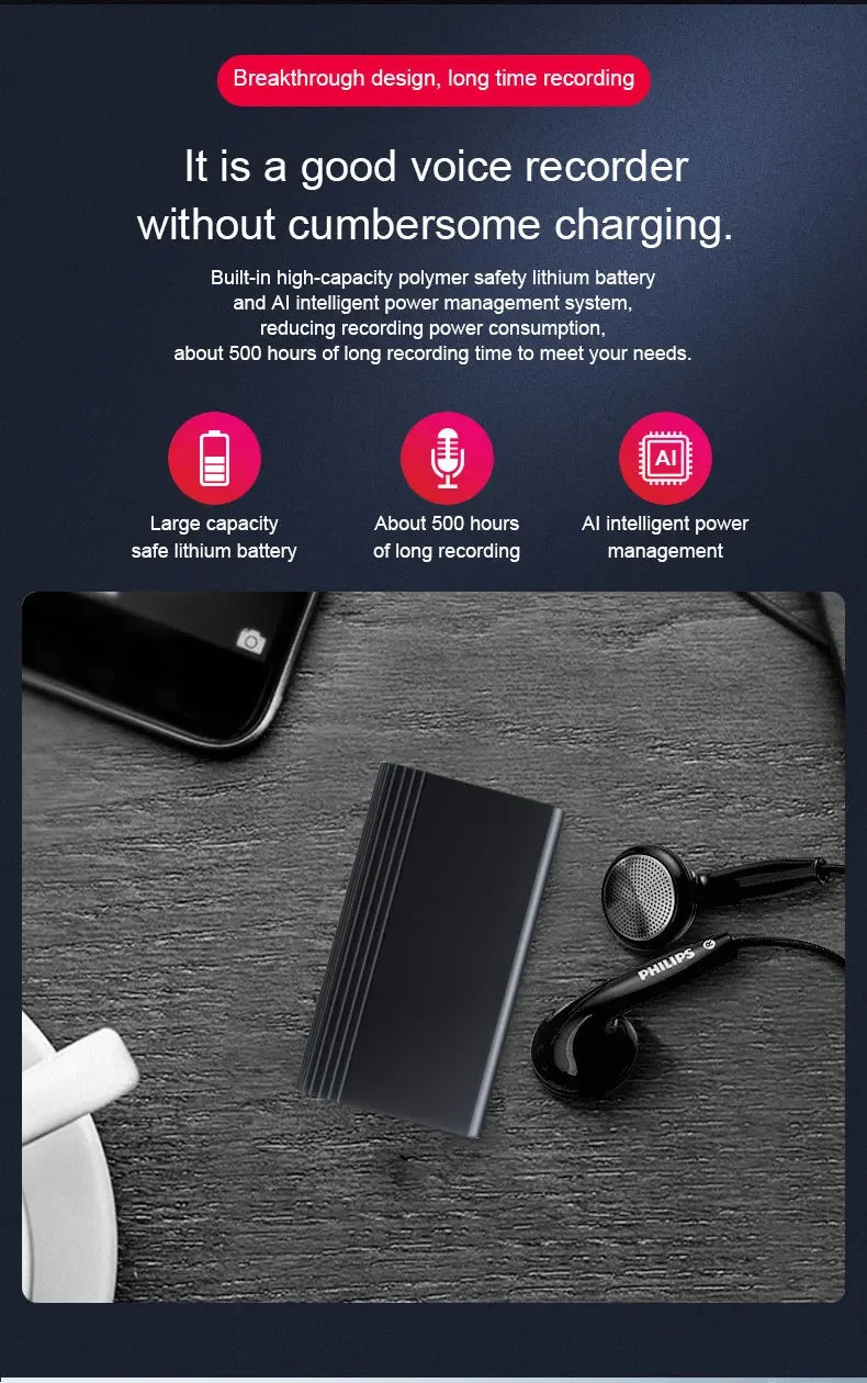 2500mAh Magnetic Voice Activated Recorder