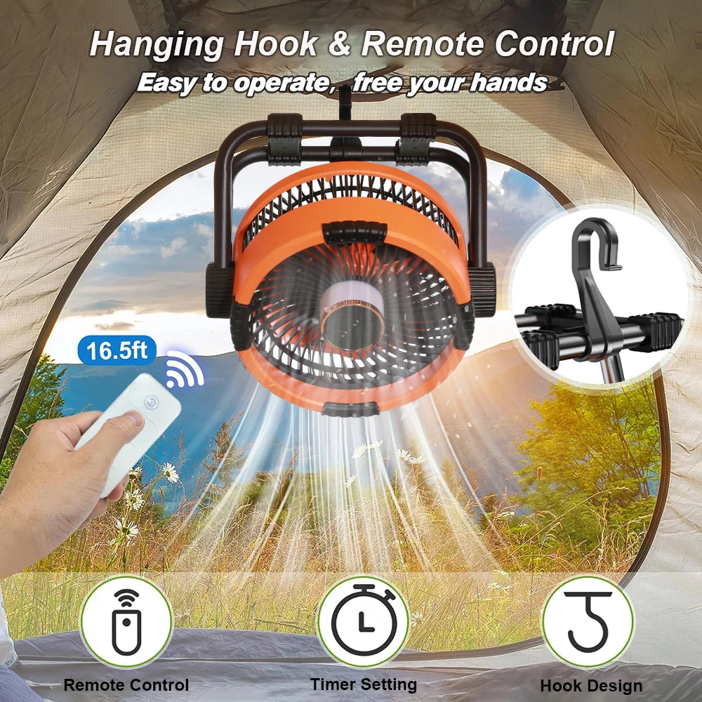20,000mAh Rechargeable Camping Fan with Light & Hook