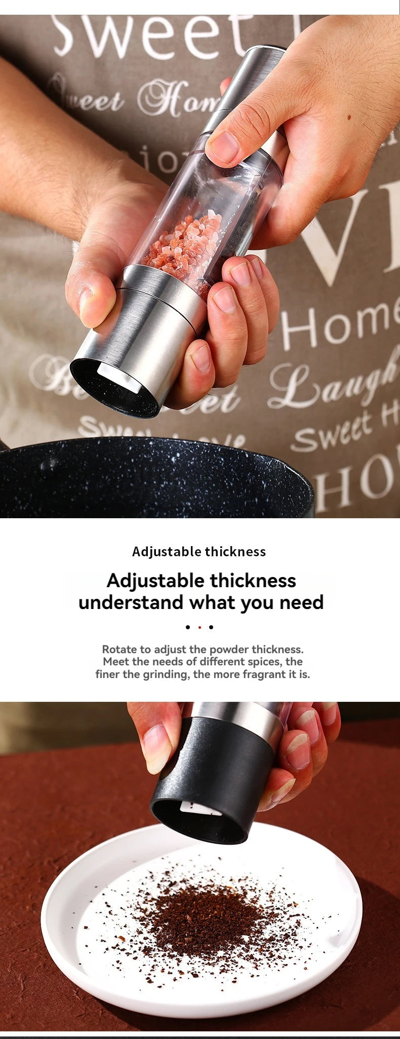 2-in-1 Manual Salt & Pepper Grinder – Stainless Steel