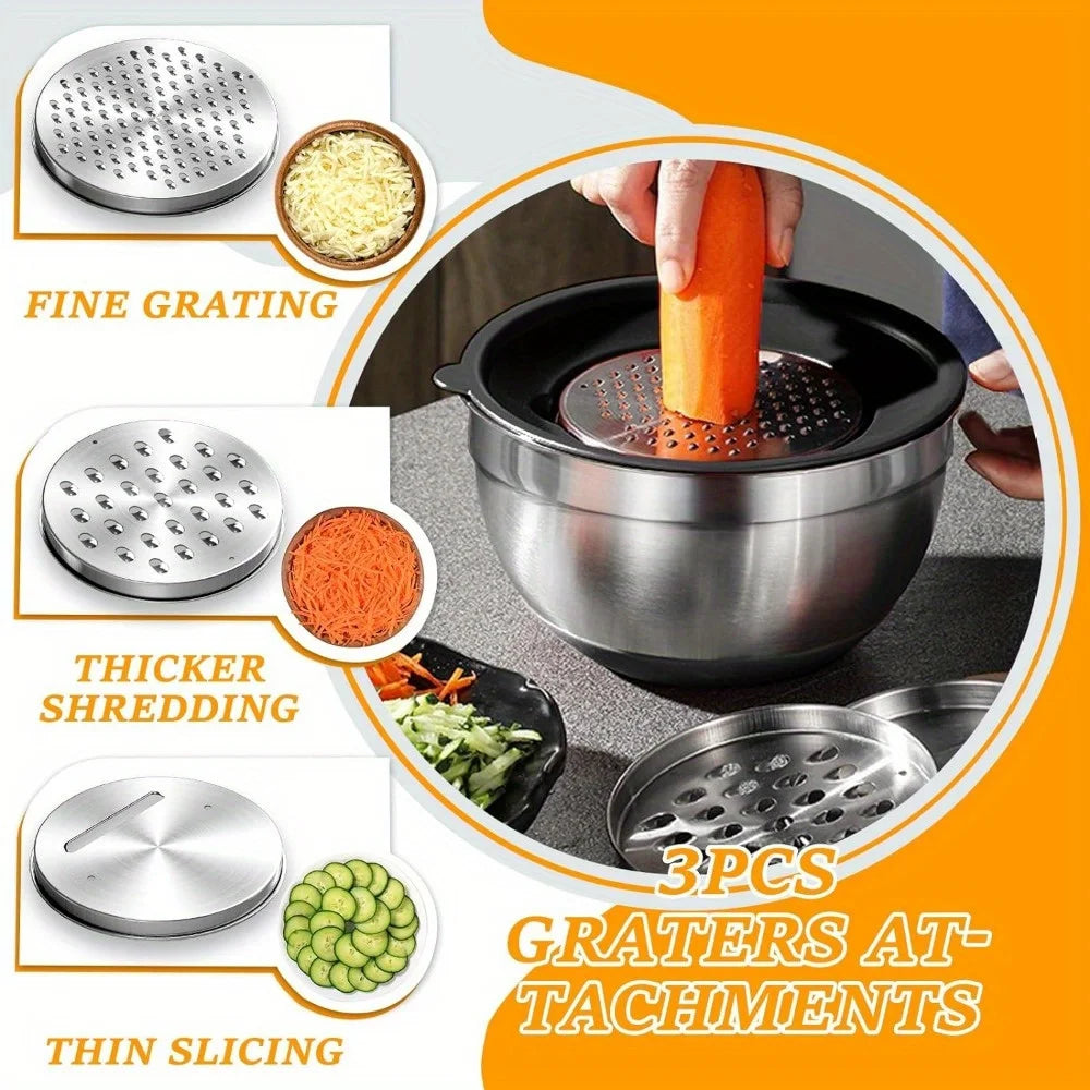 17-Piece Mixing Bowl Set – Stainless Steel with Lids & Graters
