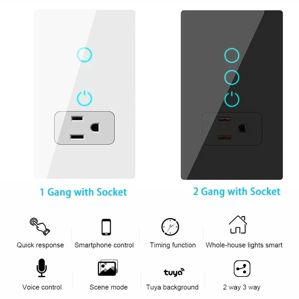 Melery Smart WiFi Wall Socket – Tuya Glass Touch Outlet