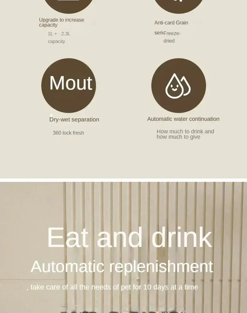 Automatic Pet Feeder with Water Fountain – Large Capacity Bowl for Dogs & Cats