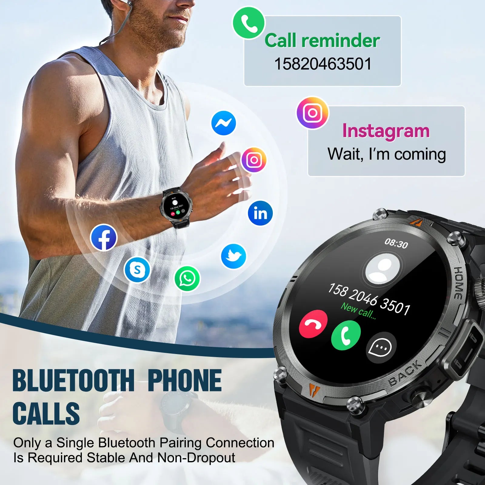 EIGIIS KE3 Bluetooth Call Smart Watch with Flashlight