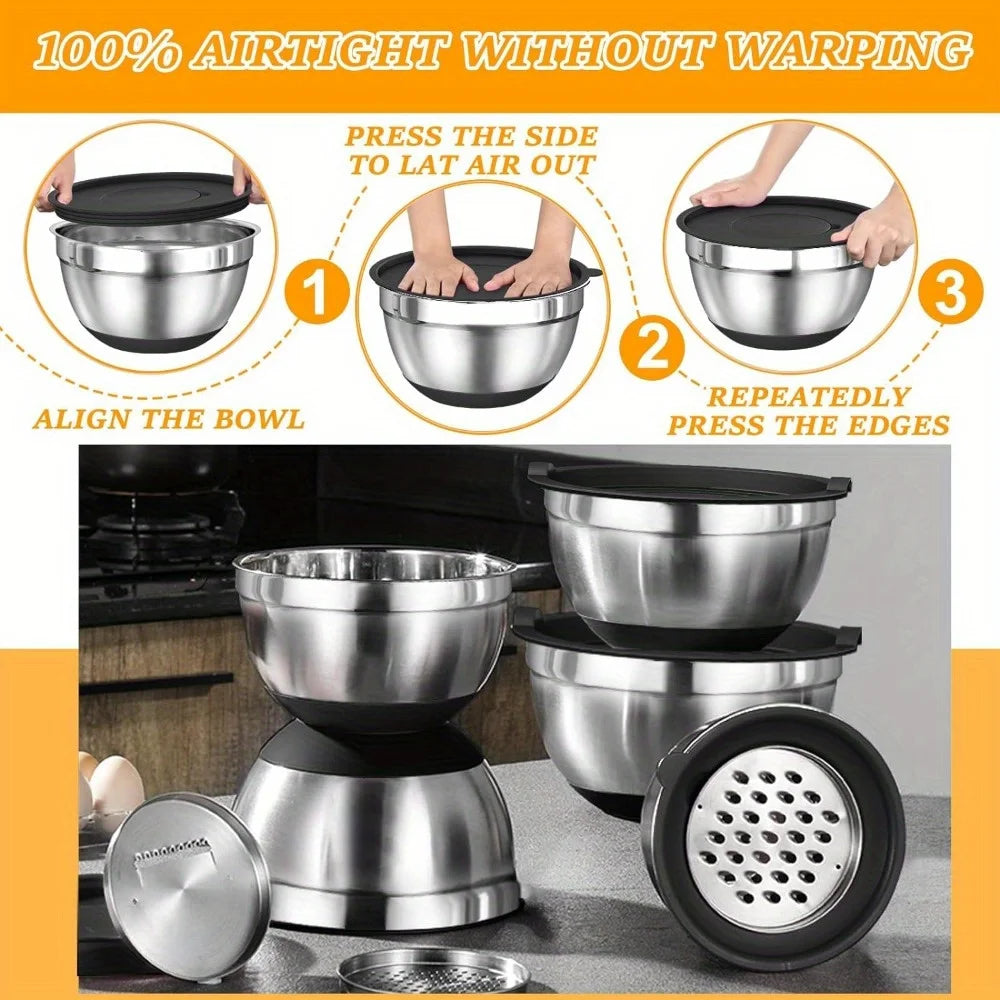 17-Piece Mixing Bowl Set – Stainless Steel with Lids & Graters