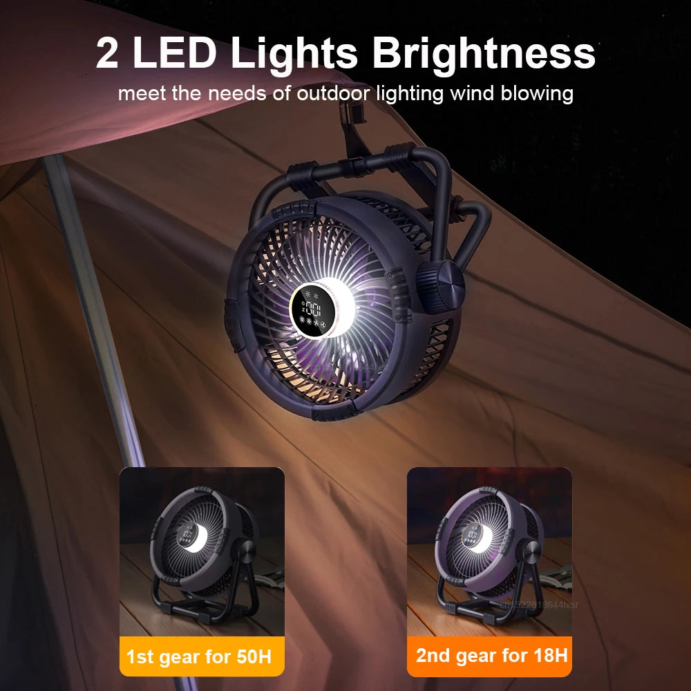 20,000mAh Rechargeable Camping Fan with Light & Hook