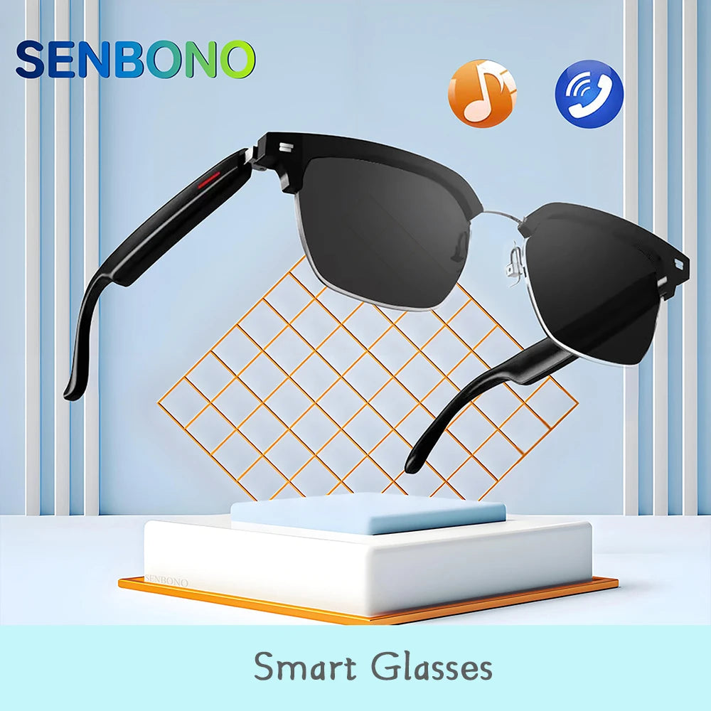 SENBONO Smart Bluetooth Glasses – Music & Call, Anti-Blue Light