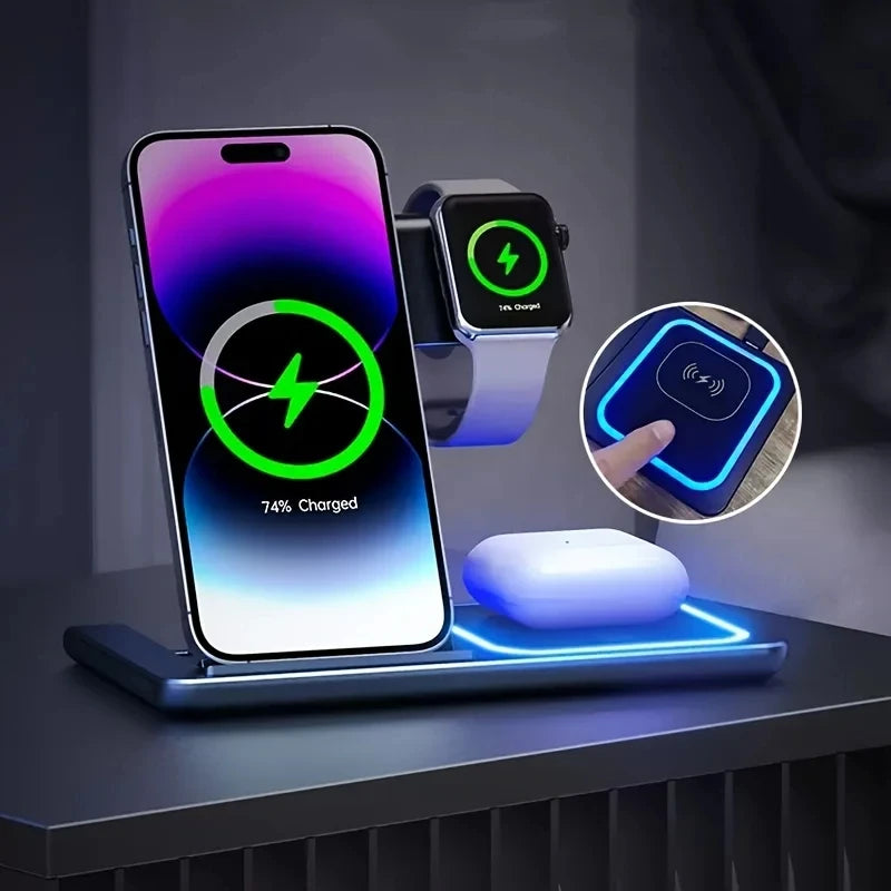 30W 3-in-1 Foldable Wireless Charging Station for iPhone, Apple Watch & AirPods
