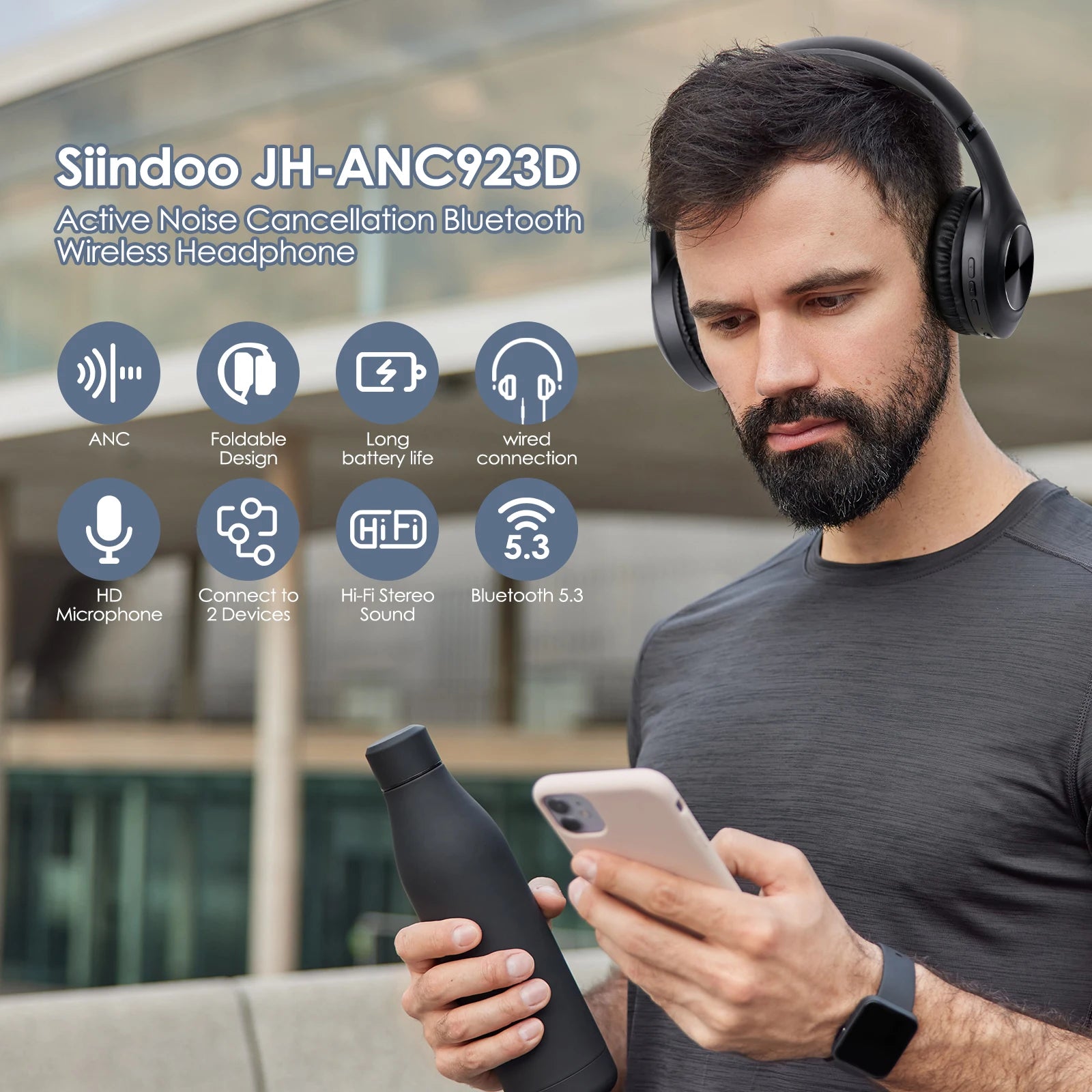 Siindoo JH-ANC923 ANC Wireless Headphones – Foldable HiFi Over-Ear
