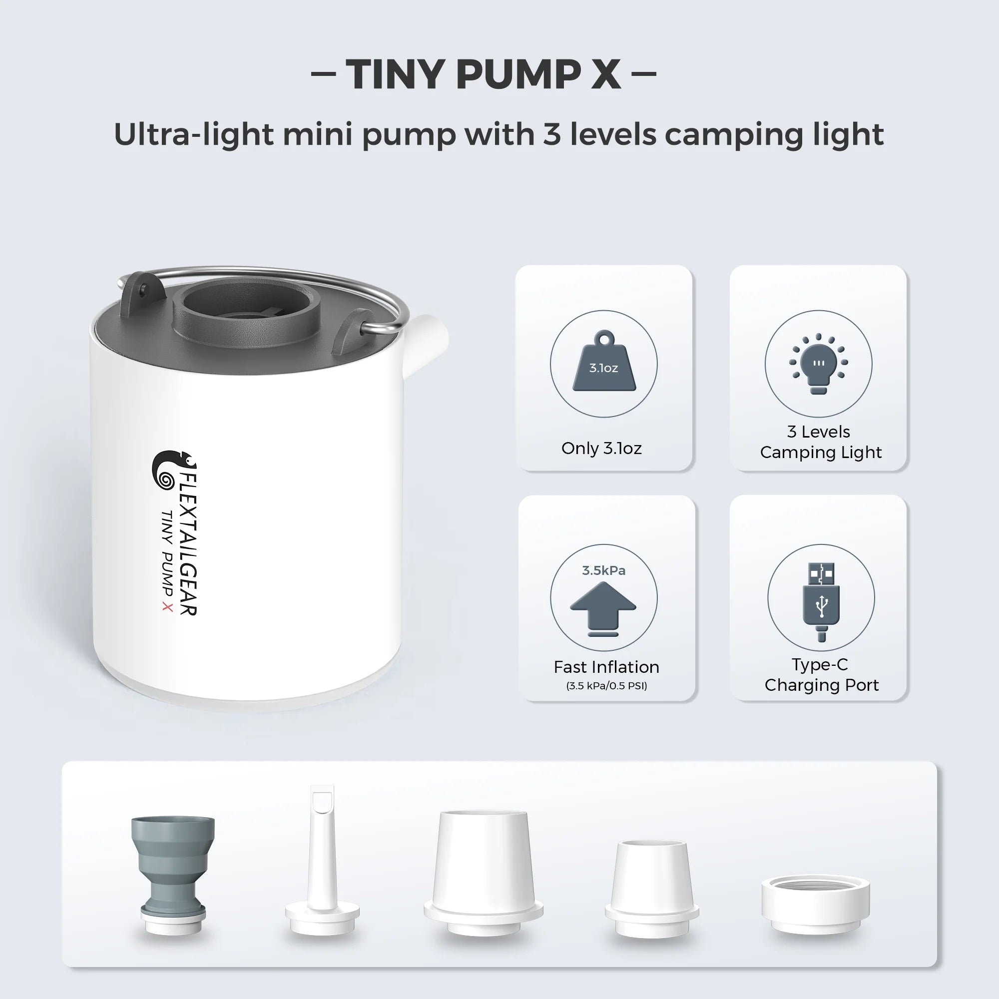 FLEXTAILGEAR Tiny Pump X – Mini Air Pump & Camping Light