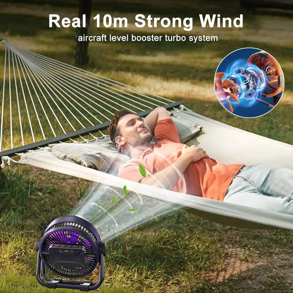 20,000mAh Rechargeable Camping Fan with Light & Hook