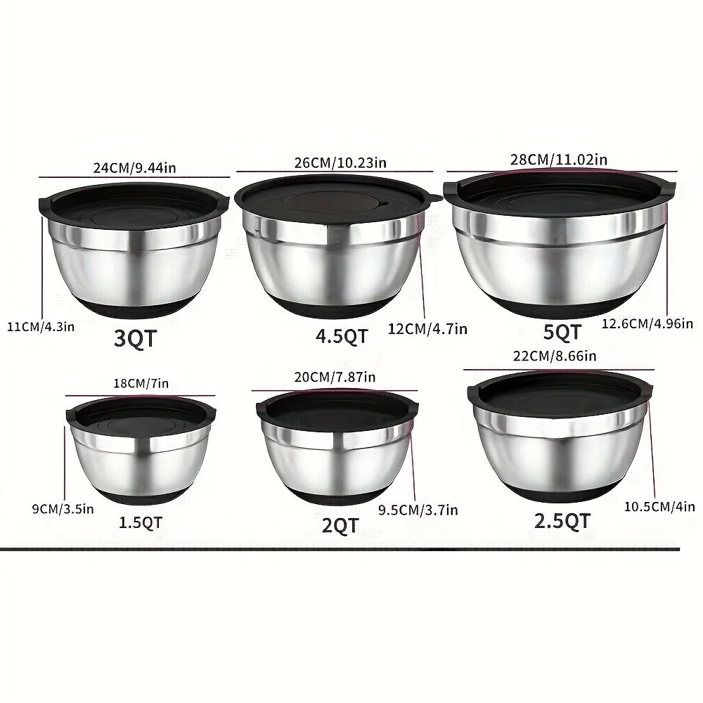 17-Piece Mixing Bowl Set – Stainless Steel with Lids & Graters