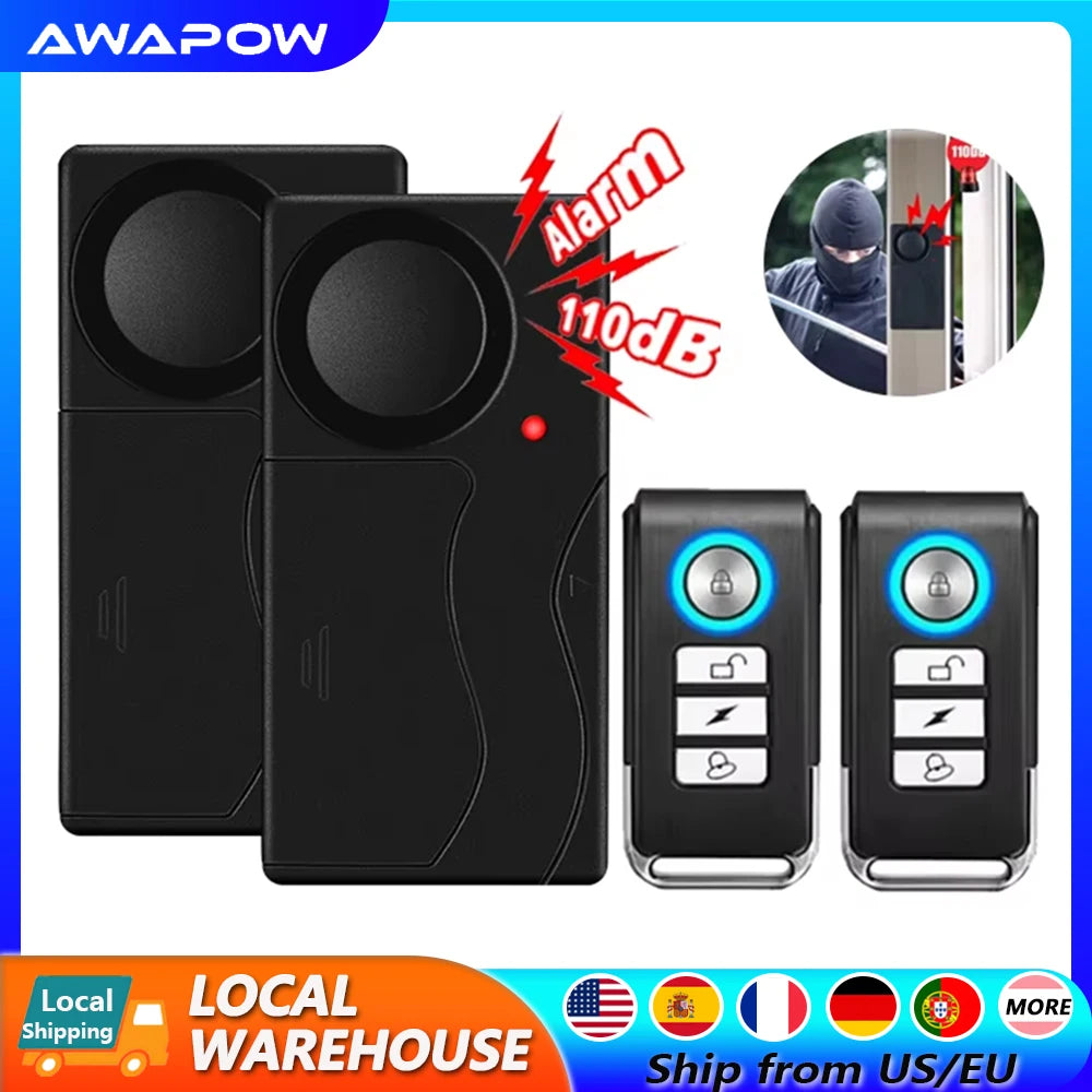 Awapow Wireless Bike & Window Alarm – 110dB with Remote