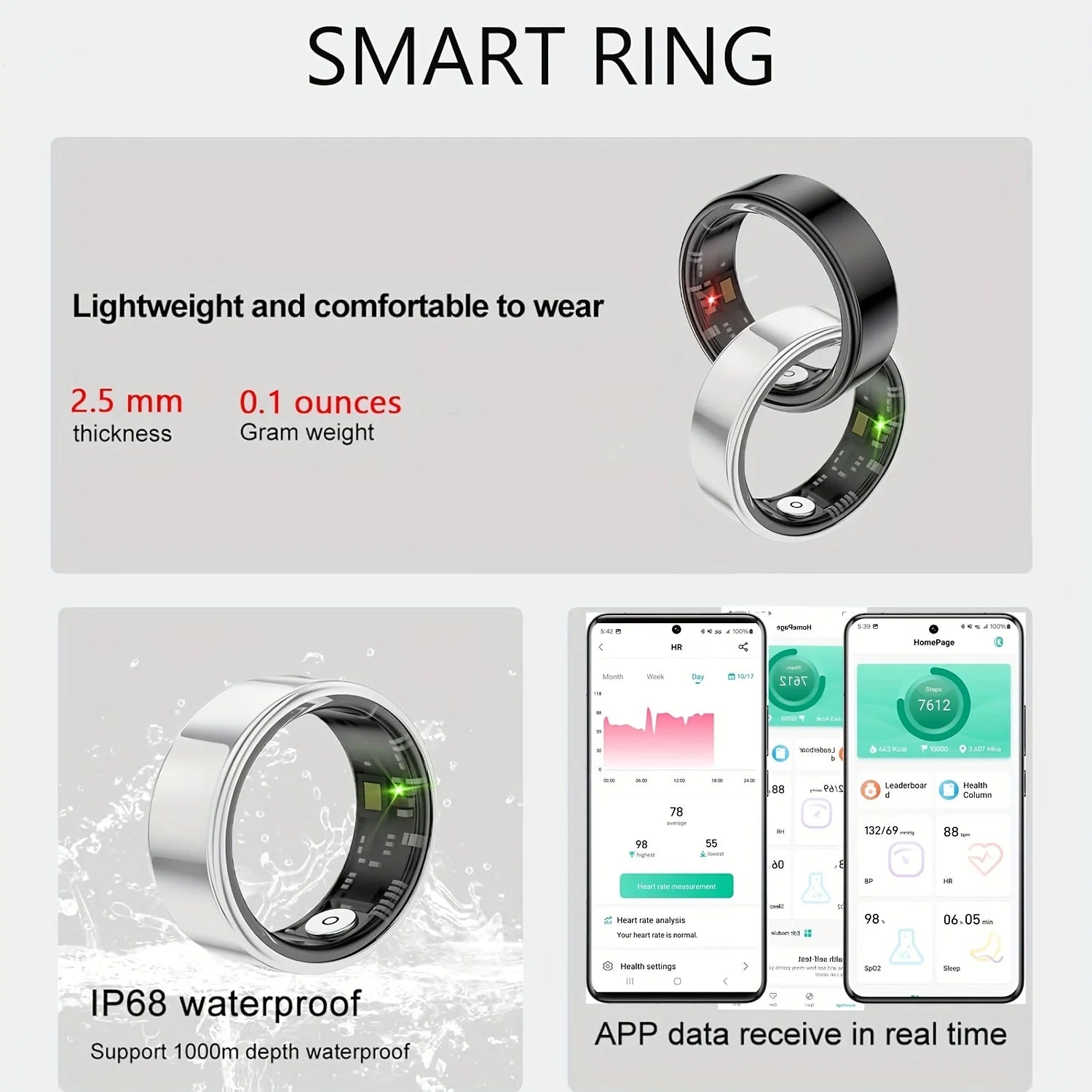 Smart Ring – Sleep & Activity Tracker for iOS/Android